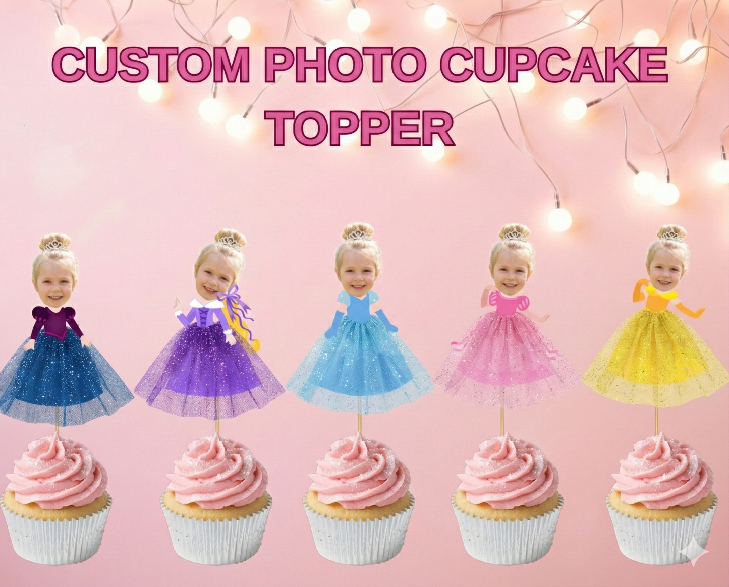 Personalized Custom Photo Princess Cupcake toppers