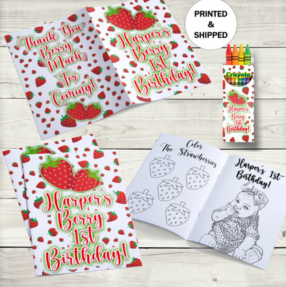 Berry First Birthday Coloring Books,Stawberry 1st Birthday Party, Custom Strawberry Party Favors, Berry Sweet One Birthday